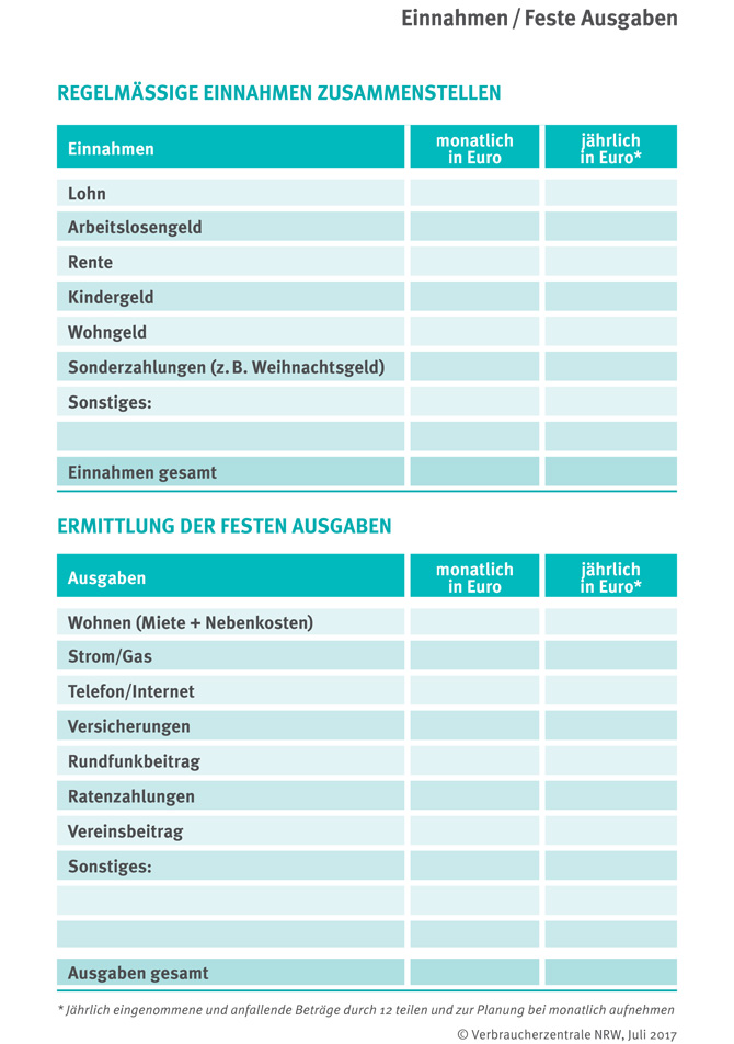 Haushaltsbuch Fuhren Uberblick Uber Ihre Finanzen Verbraucherzentrale Nrw