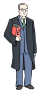 Grafik: Ein Mann mit einem Gesetzes-Buch in der Hand